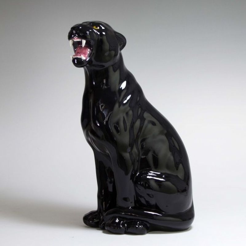 STATUA PANTERA IN CERAMICA NERO LUCIDO CM. 86 -ANIMALI-